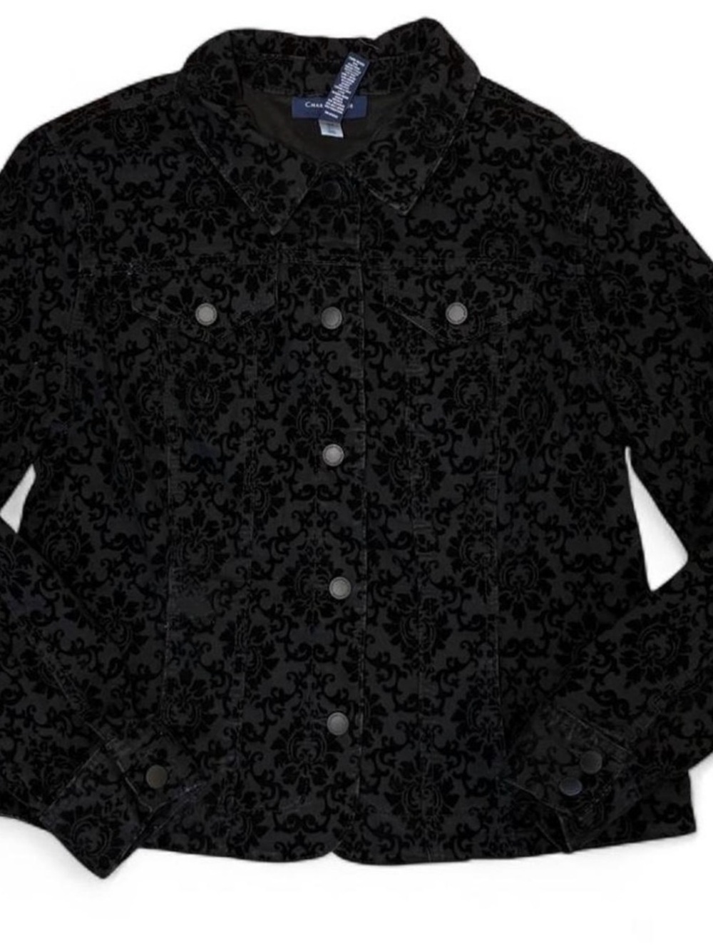 Charter Club Black Velvet Burnout Jean Jacket